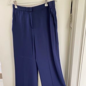 DVF navy silk wide leg pants